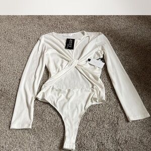 Astr White Long Sleeve Bodysuit